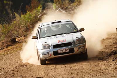 19;19-July-2009;Australia;Jimna;QLD;QRC;Queensland;Queensland-Rally-Championship;Subaru-Impreza;Sunshine-Coast;Tim-Charalambous;Tony-Best;auto;dirt;dusty;gravel;motorsport;racing;special-stage;super-telephoto