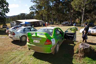 1;2;3;19-July-2009;Australia;Daniel-Willson;Evo-6;Jimna;Kent-Lawrence;Matthew-Bailey;Matthew-van-Tuinen;Mike-Bailey;Mitsubishi-Lancer;Mitsubishi-Lancer-Evolution-IV;Mitsubishi-Lancer-Evolution-VI;QLD;QRC;Queensland;Queensland-Rally-Championship;Stephen-Andrews;Subaru-Impreza-WRX-STI;Sunshine-Coast;atmosphere;auto;motorsport;racing;service-centre;service-park;wide-angle