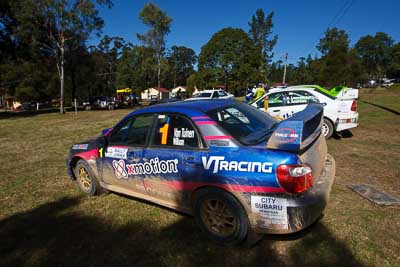 1;2;19-July-2009;Australia;Daniel-Willson;Evo-6;Jimna;Kent-Lawrence;Matthew-van-Tuinen;Mitsubishi-Lancer;Mitsubishi-Lancer-Evolution-VI;QLD;QRC;Queensland;Queensland-Rally-Championship;Stephen-Andrews;Subaru-Impreza-WRX-STI;Sunshine-Coast;atmosphere;auto;motorsport;racing;service-centre;service-park;wide-angle