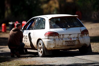 26;19-July-2009;Australia;Ben-Lynagh;Jimna;Mitsubishi-Mirage;QLD;QRC;Queensland;Queensland-Rally-Championship;Rex-Morris;Sunshine-Coast;atmosphere;auto;motorsport;racing;service-centre;service-park;super-telephoto