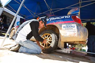 1;19-July-2009;Australia;Daniel-Willson;Jimna;Matthew-van-Tuinen;QLD;QRC;Queensland;Queensland-Rally-Championship;Subaru-Impreza-WRX-STI;Sunshine-Coast;atmosphere;auto;motorsport;racing;service-centre;service-park;wide-angle