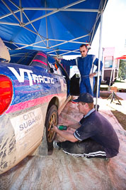 1;19-July-2009;Australia;Daniel-Willson;Jimna;Matthew-van-Tuinen;QLD;QRC;Queensland;Queensland-Rally-Championship;Subaru-Impreza-WRX-STI;Sunshine-Coast;atmosphere;auto;motorsport;racing;service-centre;service-park;wide-angle