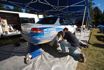 5;19-July-2009;Australia;Bob-McGowan;Ford-Falcon-XR8;Ian-Menzies;Jimna;QLD;QRC;Queensland;Queensland-Rally-Championship;Sunshine-Coast;atmosphere;auto;motorsport;racing;service-centre;service-park;wide-angle