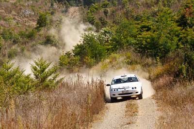 5;19-July-2009;Australia;Bob-McGowan;Ford-Falcon-XR8;Ian-Menzies;Jimna;QLD;QRC;Queensland;Queensland-Rally-Championship;Sunshine-Coast;auto;motorsport;racing;scenery;special-stage;telephoto