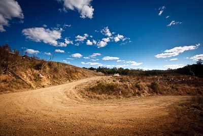 19-July-2009;Australia;Jimna;QLD;QRC;Queensland;Queensland-Rally-Championship;Sunshine-Coast;auto;clouds;corner;dirt;dust;gravel;landscape;motorsport;racing;scenery;sky;special-stage;wide-angle