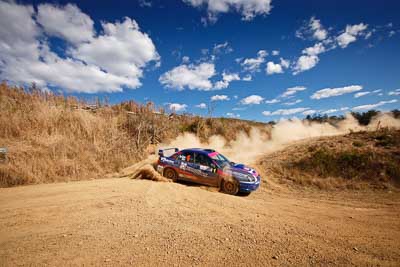 1;19-July-2009;Australia;Daniel-Willson;Jimna;Matthew-van-Tuinen;QLD;QRC;Queensland;Queensland-Rally-Championship;Subaru-Impreza-WRX-STI;Sunshine-Coast;auto;clouds;corner;dirt;dust;gravel;motorsport;racing;scenery;sky;special-stage;wide-angle