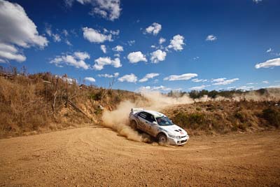 2;19-July-2009;Australia;Evo-6;Jimna;Kent-Lawrence;Mitsubishi-Lancer;Mitsubishi-Lancer-Evolution-VI;QLD;QRC;Queensland;Queensland-Rally-Championship;Stephen-Andrews;Sunshine-Coast;auto;clouds;corner;dirt;dust;gravel;motorsport;racing;scenery;sky;special-stage;wide-angle