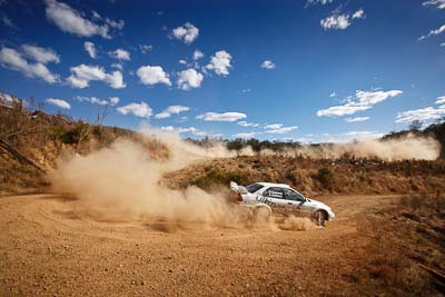 2;19-July-2009;Australia;Evo-6;Jimna;Kent-Lawrence;Mitsubishi-Lancer;Mitsubishi-Lancer-Evolution-VI;QLD;QRC;Queensland;Queensland-Rally-Championship;Stephen-Andrews;Sunshine-Coast;auto;clouds;corner;dirt;dust;gravel;motorsport;racing;scenery;sky;special-stage;wide-angle