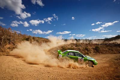 3;19-July-2009;Australia;Jimna;Matthew-Bailey;Mike-Bailey;Mitsubishi-Lancer-Evolution-IV;QLD;QRC;Queensland;Queensland-Rally-Championship;Sunshine-Coast;auto;clouds;corner;dirt;dust;gravel;motorsport;racing;scenery;sky;special-stage;wide-angle