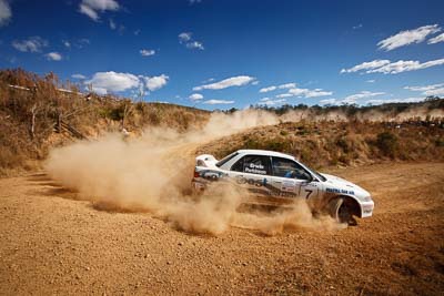 7;19-July-2009;Australia;David-Parkinson;Jimna;Mitsubishi-Lancer-Evolution-I;QLD;QRC;Queensland;Queensland-Rally-Championship;Sunshine-Coast;Tim-Erwin;auto;clouds;corner;dirt;dust;gravel;motorsport;racing;scenery;sky;special-stage;wide-angle