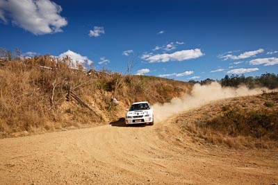 10;19-July-2009;Australia;Jimna;Lynnford-Stephenson;Mark-Neary;QLD;QRC;Queensland;Queensland-Rally-Championship;Subaru-Impreza-WRX;Sunshine-Coast;auto;clouds;corner;dirt;dust;gravel;motorsport;racing;scenery;sky;special-stage;wide-angle