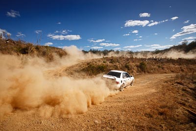 10;19-July-2009;Australia;Jimna;Lynnford-Stephenson;Mark-Neary;QLD;QRC;Queensland;Queensland-Rally-Championship;Subaru-Impreza-WRX;Sunshine-Coast;auto;clouds;corner;dirt;dust;gravel;motorsport;racing;scenery;sky;special-stage;wide-angle