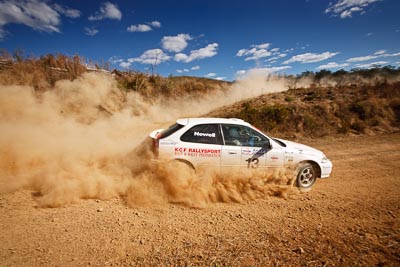 13;19-July-2009;Australia;Craig-Newell;Honda-Civic;Jimna;Linda-Newell;QLD;QRC;Queensland;Queensland-Rally-Championship;Sunshine-Coast;auto;clouds;corner;dirt;dust;gravel;motorsport;racing;scenery;sky;special-stage;wide-angle