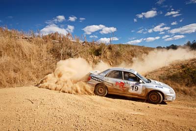 19;19-July-2009;Australia;Jimna;QLD;QRC;Queensland;Queensland-Rally-Championship;Subaru-Impreza;Sunshine-Coast;Tim-Charalambous;Tony-Best;auto;clouds;corner;dirt;dust;gravel;motorsport;racing;scenery;sky;special-stage;wide-angle