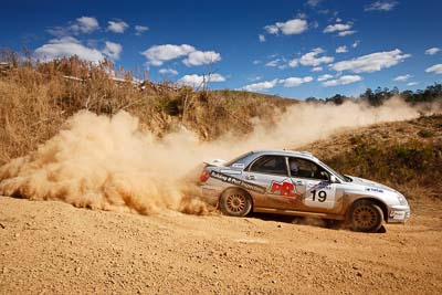 19;19-July-2009;Australia;Jimna;QLD;QRC;Queensland;Queensland-Rally-Championship;Subaru-Impreza;Sunshine-Coast;Tim-Charalambous;Tony-Best;auto;clouds;corner;dirt;dust;gravel;motorsport;racing;scenery;sky;special-stage;wide-angle