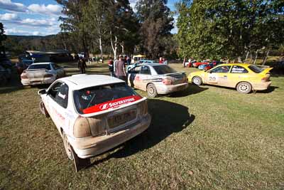 13;19;20;19-July-2009;Australia;Craig-Newell;Honda-Civic;Hyundai-Excel;Jimna;Justin-Sinclair;Linda-Newell;QLD;QRC;Queensland;Queensland-Rally-Championship;Rodney-Patman;Subaru-Impreza;Sunshine-Coast;Tim-Charalambous;Tony-Best;atmosphere;auto;motorsport;racing;service-centre;service-park;wide-angle