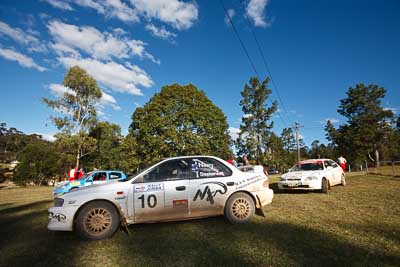 10;13;19-July-2009;Australia;Craig-Newell;Honda-Civic;Jimna;Linda-Newell;Lynnford-Stephenson;Mark-Neary;QLD;QRC;Queensland;Queensland-Rally-Championship;Subaru-Impreza-WRX;Sunshine-Coast;atmosphere;auto;motorsport;racing;scenery;service-centre;service-park;sky;wide-angle