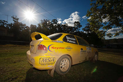 20;19-July-2009;Australia;Hyundai-Excel;Jimna;Justin-Sinclair;QLD;QRC;Queensland;Queensland-Rally-Championship;Rodney-Patman;Sunshine-Coast;atmosphere;auto;motorsport;racing;scenery;service-centre;service-park;sky;sun;wide-angle