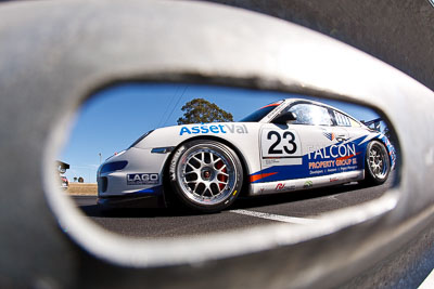 23;9-August-2009;Australia;Morgan-Park-Raceway;Porsche-997-GT3-Cup;Porsche-GT3-Cup;QLD;Queensland;Roger-Lago;Shannons-Nationals;Warwick;armco;auto;barrier;fisheye;motorsport;racing