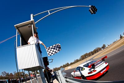 90;9-August-2009;Australia;Morgan-Park-Raceway;Porsche-996-GT3-Cup;Porsche-GT3-Cup;QLD;Queensland;Shannons-Nationals;Sven-Burchartz;Warwick;auto;chequered-flag;fisheye;motorsport;racing;sky