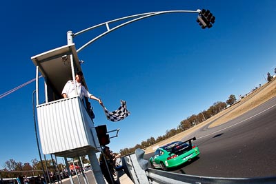 28;9-August-2009;Australia;Brad-Rankin;Morgan-Park-Raceway;Porsche-996-GT3-Cup;Porsche-GT3-Cup;QLD;Queensland;Shannons-Nationals;Warwick;auto;chequered-flag;fisheye;motorsport;racing;sky