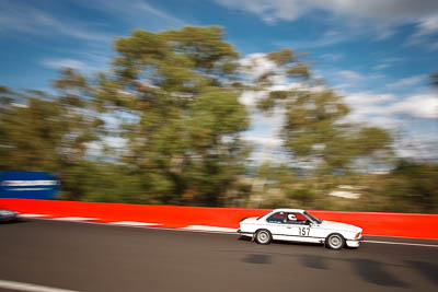 157;1982-BMW-635-CSi;3-April-2010;846PLA;Australia;Bathurst;FOSC;Festival-of-Sporting-Cars;George-Diggles;Mt-Panorama;NSW;New-South-Wales;Regularity;auto;motion-blur;motorsport;racing;trees;wide-angle