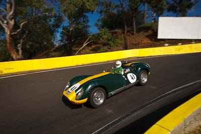 41;1958-Lister-Jaguar-Knobbly-R;4-April-2010;Australia;BB085;Barry-Bates;Bathurst;FOSC;Festival-of-Sporting-Cars;Mt-Panorama;NSW;New-South-Wales;Regularity;auto;motorsport;racing;wide-angle