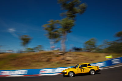 77;1978-Triumph-TR7;30910H;4-April-2010;Australia;Bathurst;FOSC;Festival-of-Sporting-Cars;Mt-Panorama;NSW;New-South-Wales;Regularity;Rod-Chivas;auto;clouds;motion-blur;motorsport;movement;racing;sky;speed;wide-angle