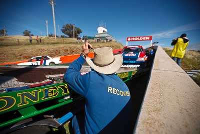 4;1982-Holden-Commodore-VH;4-April-2010;Australia;Bathurst;Edward-Singleton;FOSC;Festival-of-Sporting-Cars;Mt-Panorama;NSW;New-South-Wales;auto;motorsport;racing;recovery-vehicle;sky;tow-truck;wide-angle