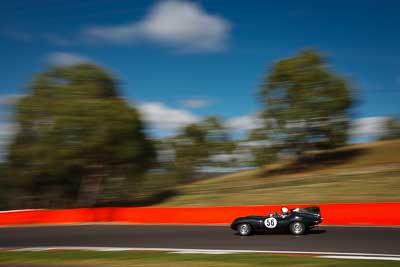 56;1956-Jaguar-D-Type;4-April-2010;Australia;Bathurst;CH6142;FOSC;Festival-of-Sporting-Cars;Gary-Hall;Mt-Panorama;NSW;New-South-Wales;Regularity;auto;motion-blur;motorsport;movement;racing;sky;speed;trees;wide-angle