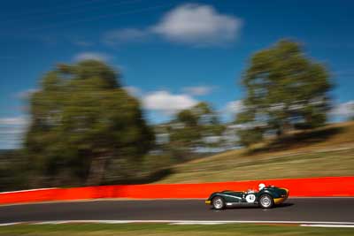 41;1958-Lister-Jaguar-Knobbly-R;4-April-2010;Australia;BB085;Barry-Bates;Bathurst;FOSC;Festival-of-Sporting-Cars;Mt-Panorama;NSW;New-South-Wales;Regularity;auto;motion-blur;motorsport;movement;racing;sky;speed;trees;wide-angle