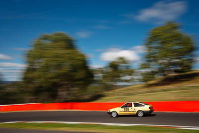 -289;1983-Toyota-Sprinter;4-April-2010;Australia;Bathurst;CRA19X;Craig-Haack;FOSC;Festival-of-Sporting-Cars;Mt-Panorama;NSW;New-South-Wales;Regularity;auto;motion-blur;motorsport;movement;racing;sky;speed;trees;wide-angle