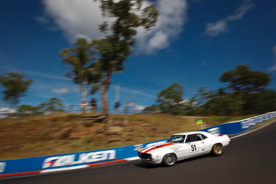 51;1969-Chevrolet-Camaro;4-April-2010;Australia;Bathurst;Colin-Warrington;FOSC;Festival-of-Sporting-Cars;Historic-Touring-Cars;Mt-Panorama;NSW;New-South-Wales;auto;classic;clouds;motion-blur;motorsport;racing;sky;vintage;wide-angle