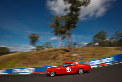 122;1964-Ford-Mustang;4-April-2010;Australia;Bathurst;Bill-Trengrove;FOSC;Festival-of-Sporting-Cars;Historic-Touring-Cars;Mt-Panorama;NSW;New-South-Wales;auto;classic;clouds;motion-blur;motorsport;racing;sky;vintage;wide-angle