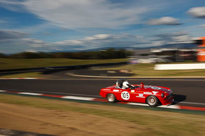 105;1964-MGB-Roadster;4-April-2010;Australia;Bathurst;FOSC;Festival-of-Sporting-Cars;Mt-Panorama;NSW;New-South-Wales;Paul-Vernall;Regularity;auto;clouds;motion-blur;motorsport;racing;sky;wide-angle