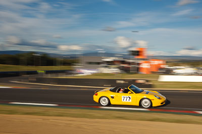 77;2001-Porsche-Boxster;4-April-2010;Australia;Bathurst;FOSC;Festival-of-Sporting-Cars;Greg-Hannah;Mt-Panorama;NSW;New-South-Wales;Regularity;auto;clouds;motion-blur;motorsport;racing;sky;wide-angle