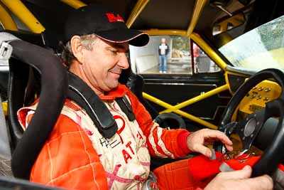 13;29-May-2010;Australia;Group-N;Historic-Touring-Cars;Holden-Monaro-HG;Kevin-Heffernan;Morgan-Park-Raceway;QLD;Queensland;Warwick;auto;classic;cockpit;historic;in‒car;motorsport;paddock;portrait;racing;vintage;wide-angle