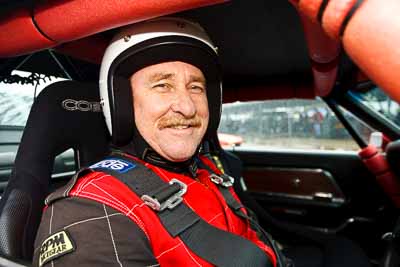 9;29-May-2010;Alan-Evans;Australia;Ford-Mustang;Group-N;Historic-Touring-Cars;Morgan-Park-Raceway;QLD;Queensland;Warwick;auto;classic;cockpit;historic;in‒car;motorsport;paddock;portrait;racing;vintage;wide-angle