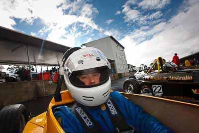 50;29-May-2010;Australia;Chris-Fry;Elfin-NG;Morgan-Park-Raceway;QLD;Queensland;Warwick;auto;clouds;cockpit;in‒car;motorsport;paddock;portrait;racing;sky;wide-angle