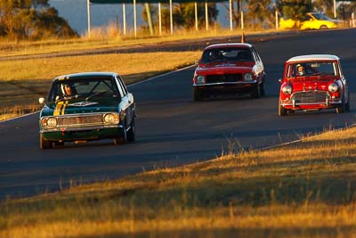 63;64;29-May-2010;Australia;Ford-Cortina;Gavin-Matthews;Group-N;Historic-Touring-Cars;Mark-Turner;Morgan-Park-Raceway;Morris-Cooper-S;QLD;Queensland;Warwick;afternoon;auto;classic;historic;motorsport;racing;super-telephoto;vintage