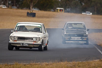 100;1971-Datsun-1600;24-July-2010;Australia;Darren-Ferguson;Morgan-Park-Raceway;QLD;Queensland;Warwick;auto;lock‒up;motorsport;racing;smoke;super-telephoto