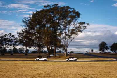 4;70;1966-MRC-Lotus-T23;1970-Elfin-360;24-July-2010;50mm;Australia;Historic-Sports-Cars;Ian-Ross;Morgan-Park-Raceway;QLD;Queensland;Stephen-Fryer;Warwick;auto;classic;clouds;motion-blur;motorsport;racing;scenery;sky;trees;vintage