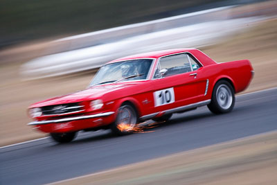 10;1965-Ford-Mustang;24-July-2010;Australia;Graeme-Wrobel;Morgan-Park-Raceway;QLD;Queensland;Topshot;Warwick;auto;motion-blur;motorsport;racing;sparks;super-telephoto