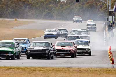 150;9;1964-Ford-Falcon-Sprint;1969-Ford-Mustang;25-July-2010;Alan-Evans;Australia;Group-N;Historic-Touring-Cars;John-Bryant;Morgan-Park-Raceway;QLD;Queensland;Warwick;auto;classic;motorsport;racing;super-telephoto;vintage