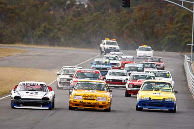 32;44;8;1979-Jaguar-XJS;1985-Ford-Mustang;1988-Holden-Commodore-VL;25-July-2010;Australia;Brett-Maddren;Group-A;Group-U;Historic-Touring-Cars;Mark-Taylor;Mark-Trenoweth;Morgan-Park-Raceway;QLD;Queensland;Topshot;Warwick;auto;classic;motorsport;racing;super-telephoto;vintage