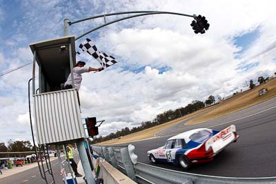 8;1979-Jaguar-XJS;25-July-2010;Australia;Group-U;Historic-Touring-Cars;Mark-Trenoweth;Morgan-Park-Raceway;QLD;Queensland;Warwick;auto;chequered-flag;classic;clouds;finish;fisheye;motorsport;racing;sky;vintage