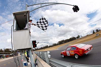 54;1980-Isuzu-Gemini-PF50;25-July-2010;Australia;Group-C;Historic-Touring-Cars;Michael-Logiudice;Morgan-Park-Raceway;QLD;Queensland;Warwick;auto;chequered-flag;classic;clouds;finish;fisheye;motorsport;racing;sky;vintage