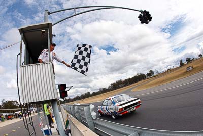 56;1972-Ford-Escort;25-July-2010;Australia;Group-C;Historic-Touring-Cars;Morgan-Park-Raceway;Neville-Bertwistle;QLD;Queensland;Warwick;auto;chequered-flag;classic;clouds;finish;fisheye;motorsport;racing;sky;vintage