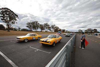 155;55;1968-Ford-Mustang;1971-Ford-Capri;25-July-2010;Australia;Glenn-Seton;Group-N;Historic-Touring-Cars;Morgan-Park-Raceway;QLD;Queensland;Russell-Wright;Warwick;auto;classic;clouds;motorsport;racing;sky;vintage;wide-angle