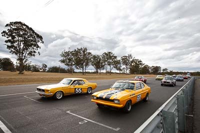 155;55;1968-Ford-Mustang;1971-Ford-Capri;25-July-2010;Australia;Glenn-Seton;Group-N;Historic-Touring-Cars;Morgan-Park-Raceway;QLD;Queensland;Russell-Wright;Warwick;auto;classic;motorsport;racing;vintage;wide-angle
